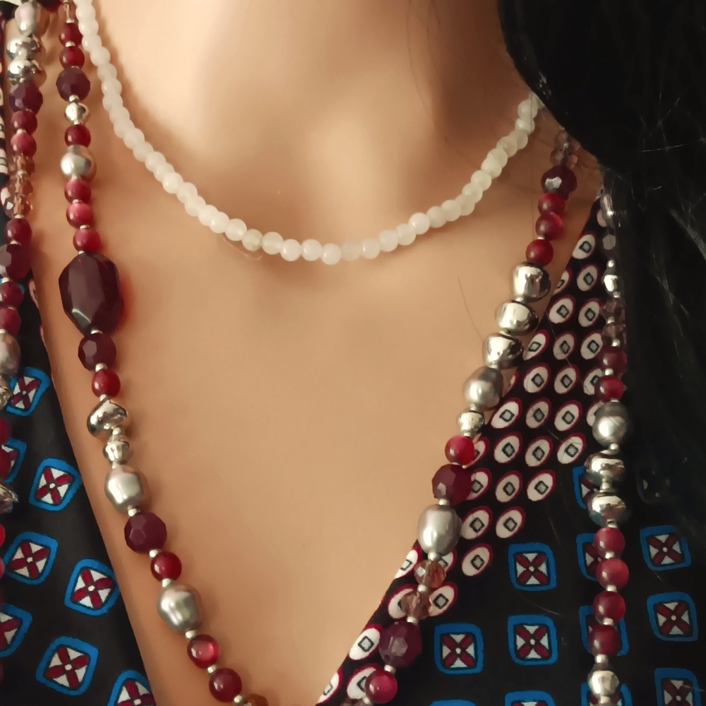Beaded Rose Quartz and sterling silver Necklace